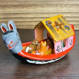 Handmade‎ Peruvian Clay Nativity Canoe Donkey: Folk Art Christmas Crèche